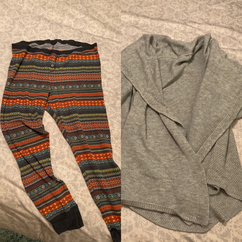 Thermal pj pants & gray wrap sweater